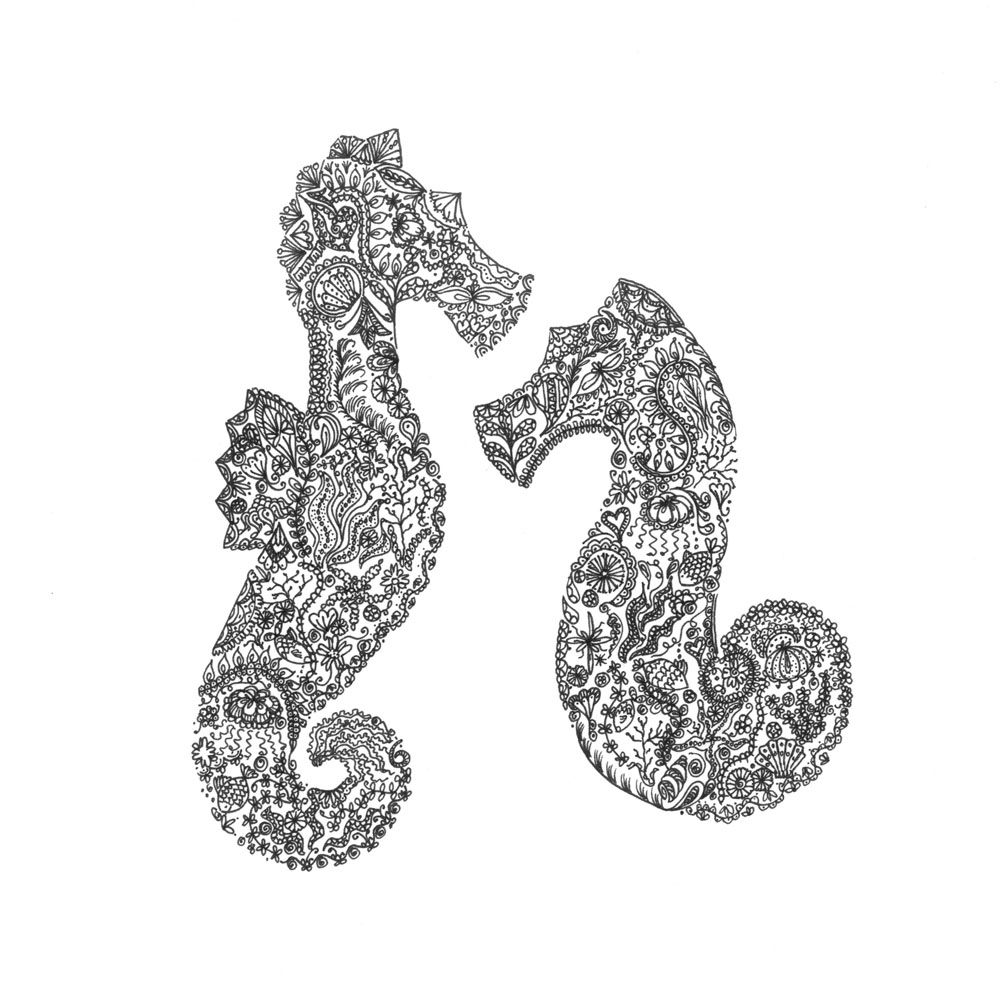Floral seahorses design greetings card