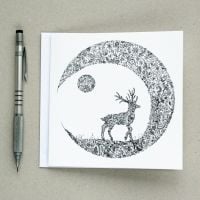 Floral stag and moon greetings card