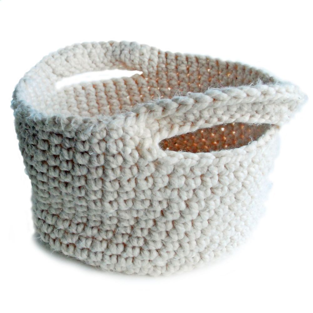 Hand crocheted basket with handles