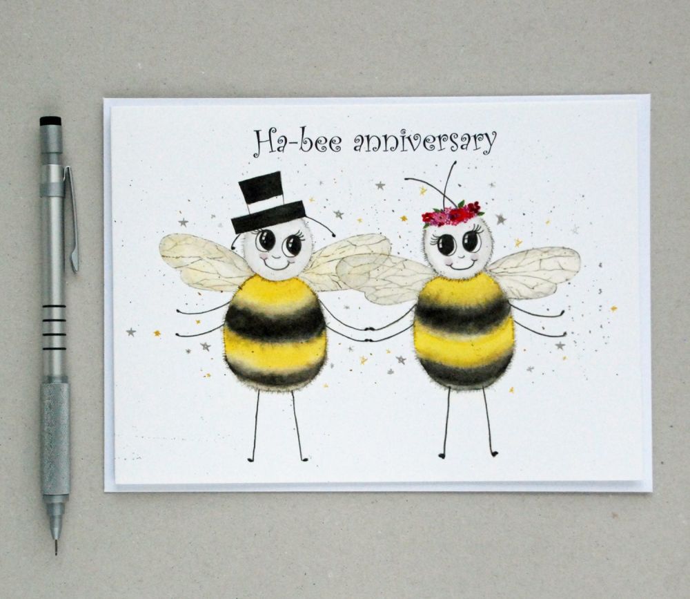 Ha-bee anniversary greetings card