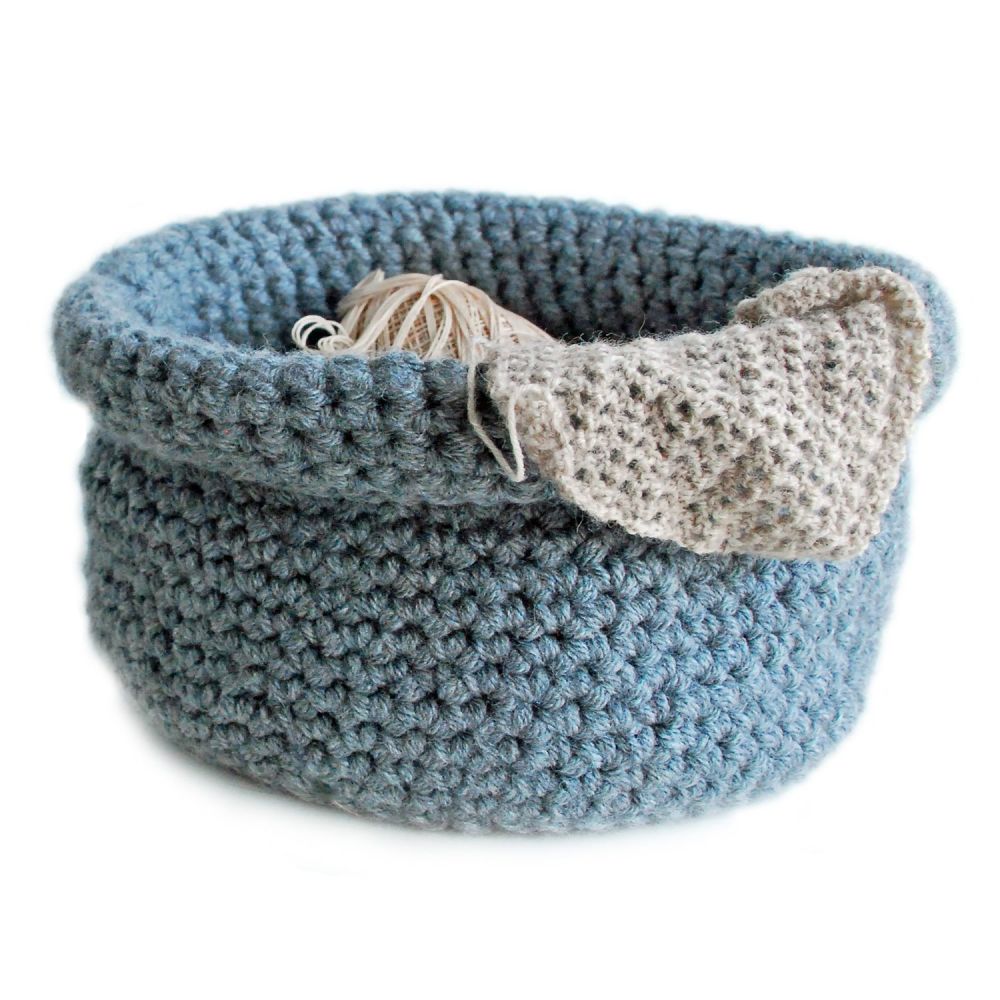 Hand crocheted basket in grey