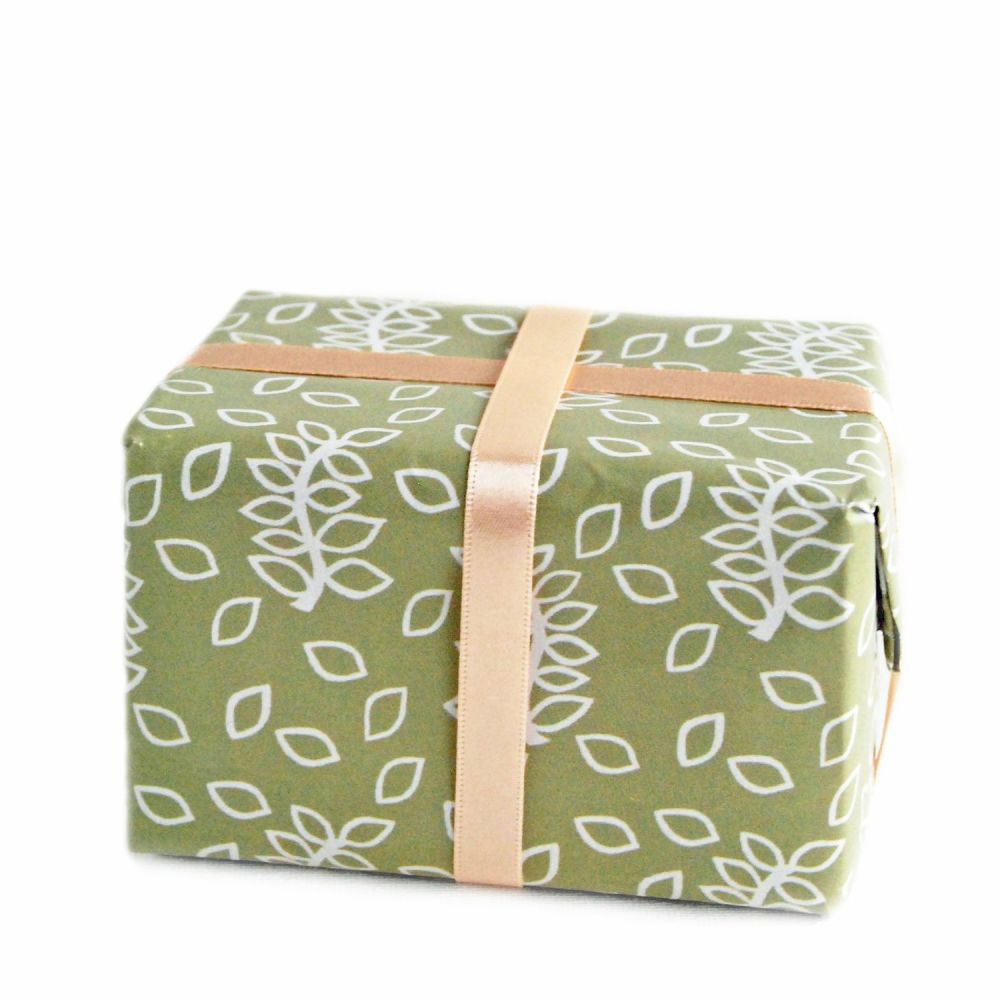 Sage green leaves gift wrap