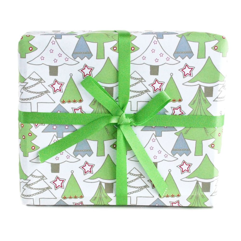 Christmas green trees gift wrap