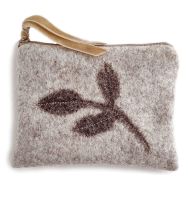 Natural wool felt purse with brown leaf detail