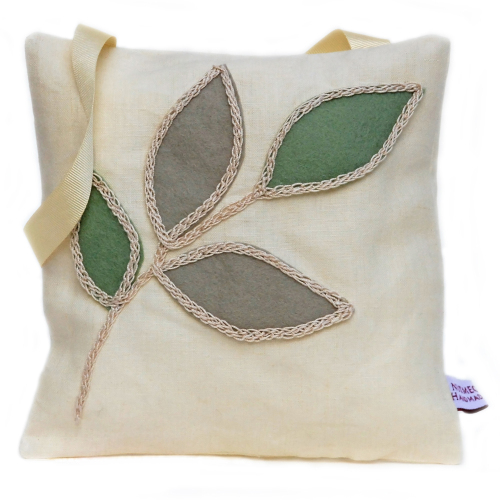 Cream linen lavender bag with leaf design