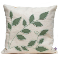 Cream linen cushion with sage leaf design