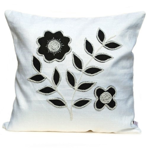 Monchrome cushion with black floral leaf design
