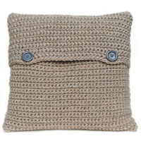 Hand crocheted cushion in natural fawn