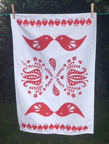 Love bird tea towel - white