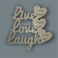 Live Love Laugh with wording in hearts 3mm 15cm 
