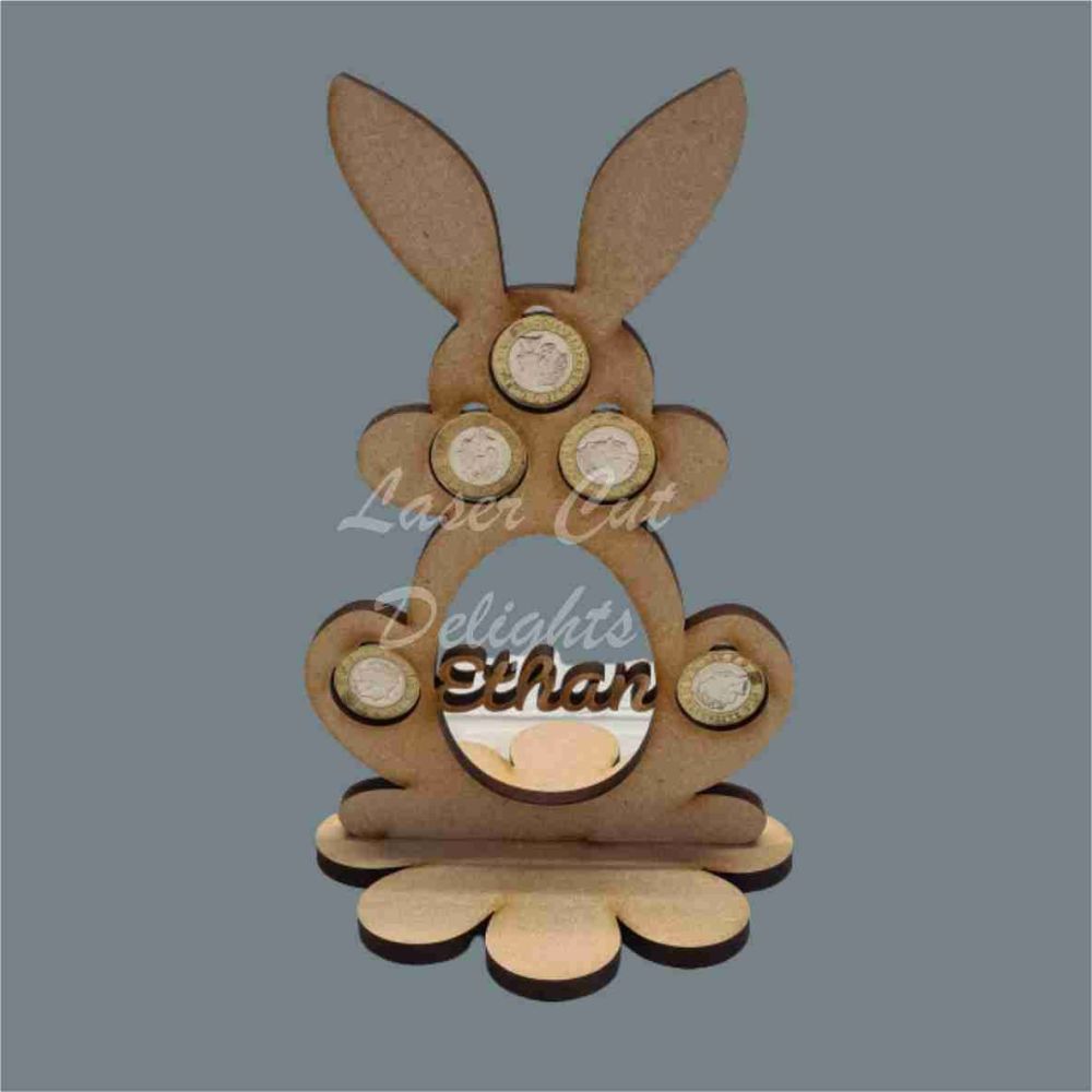 Rabbit with name and 5 coins slots / Laser Cut Delights