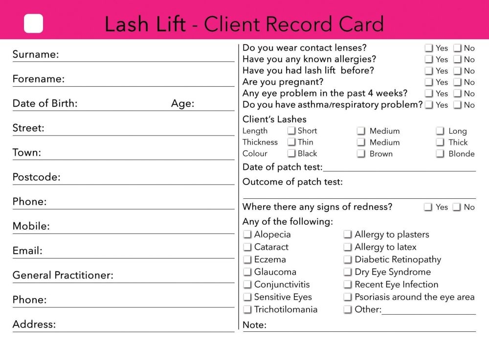 Lash lift Consultation cards FREE DELIVERY