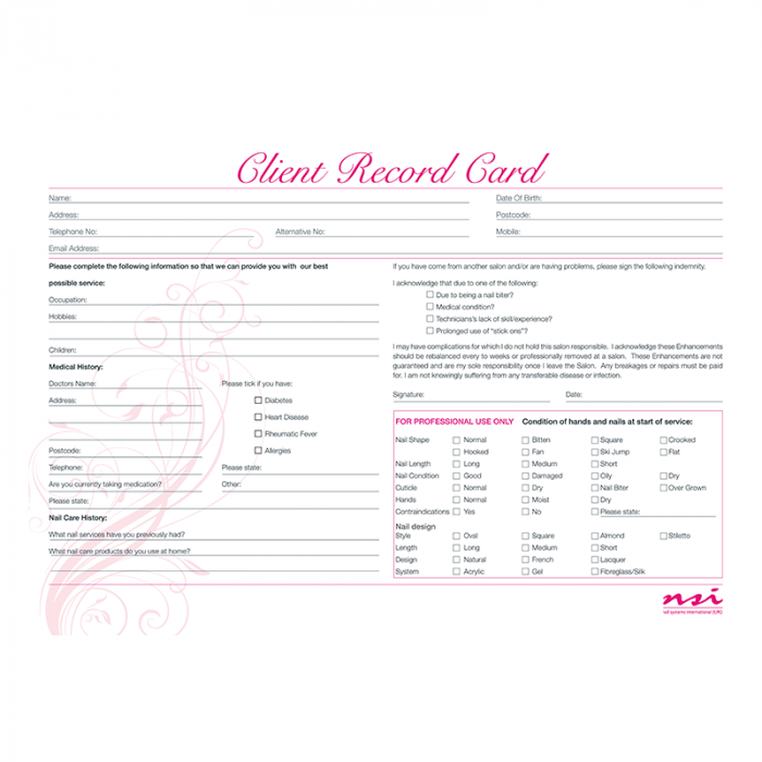 Nail Consultation Cards (Pack of 20)