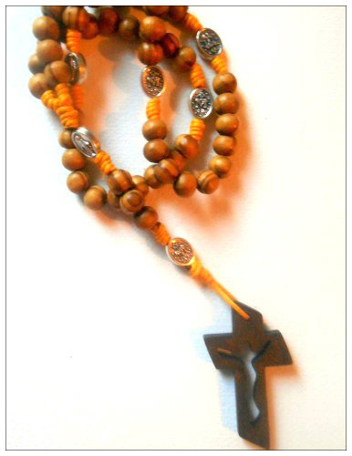 Knotted Cord Rosary Beads - Burlywood, Miraculous Medal, Mustard