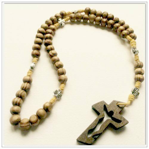 Knotted Cord Rosary Beads - Burlywood, Holy Family, Mustard