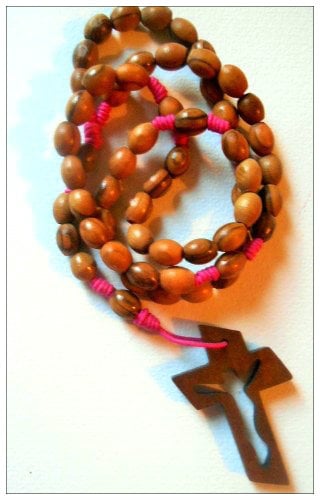Knotted Cord Rosary Beads - Olivewood Pink