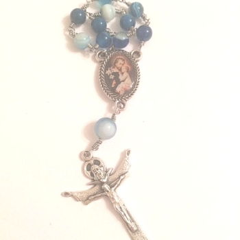 st joseph decade with blue striped agate and trinity crucifix