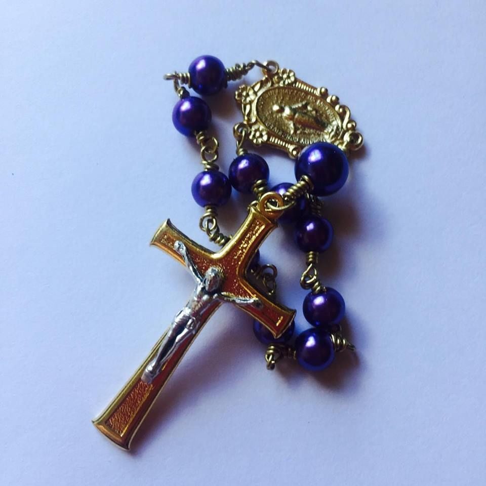 Glass Pearl Miraculous Medal decade Rosary Beads
