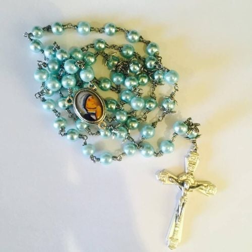 Blessed Teresa of Calcutta - wire wrapped Rosary beads