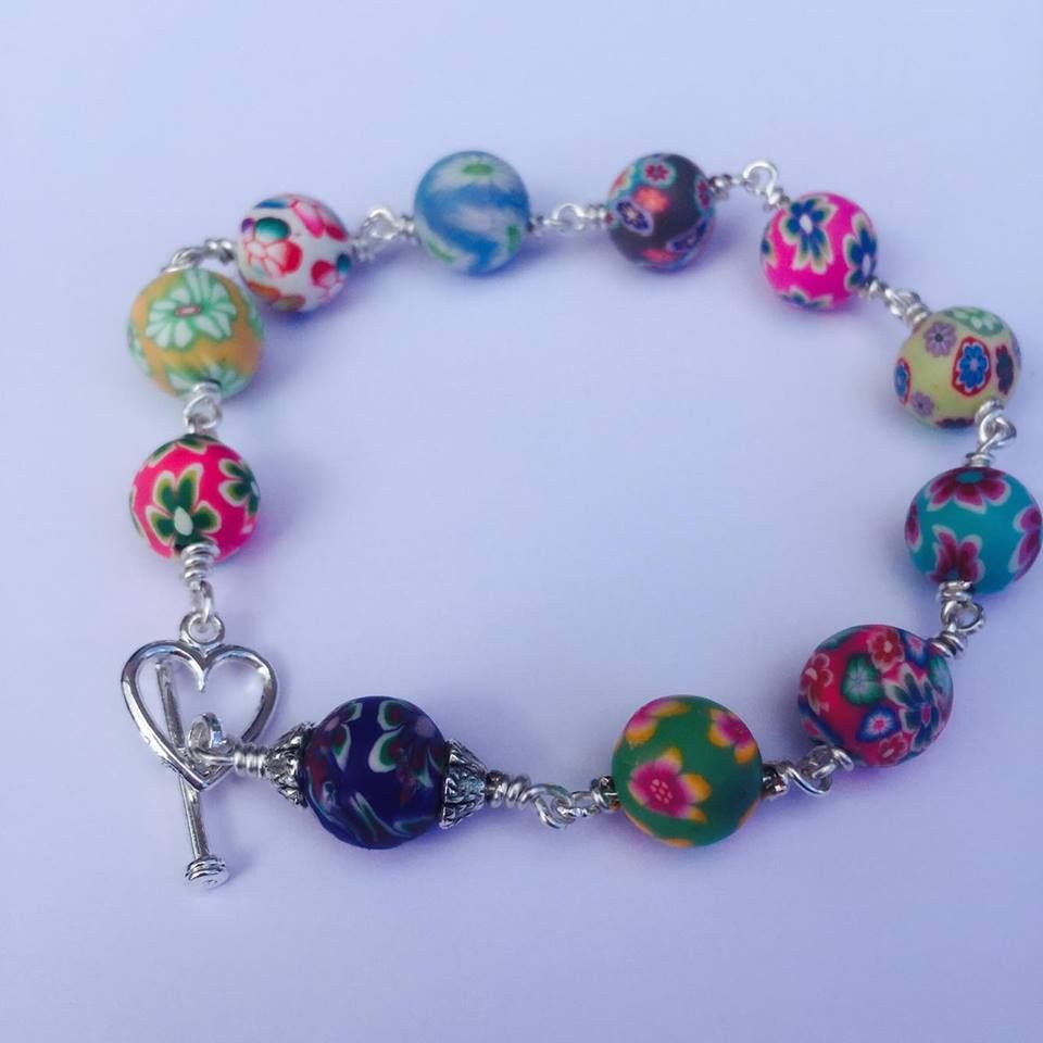 Colourful Floral Fimo bead handcrafted Rosary Bracelet