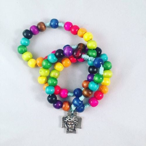 Knotted Cord Rosary Beads - Rainbow Coloured
