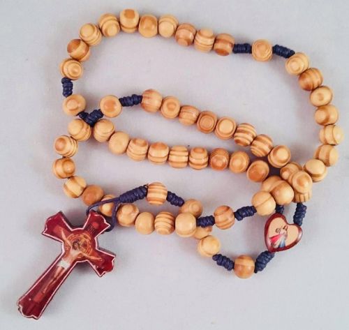 Knotted Cord Rosary Beads - Dark wood & Olivewood Beads with Rosewood Centr