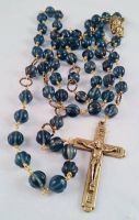 Virgin Most Merciful -  Montana Blue Czech Pressed Glass Rosary Beads  
