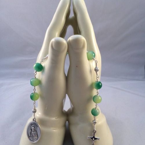 Chaplet of St Jude - Green two tone Beads - Wire Wrapped