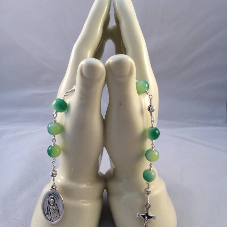 Chaplet of St Jude - Green two tone Beads - Wire Wrapped