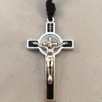 Saint Benedict Crucifix on Black Cord - Black Enamel