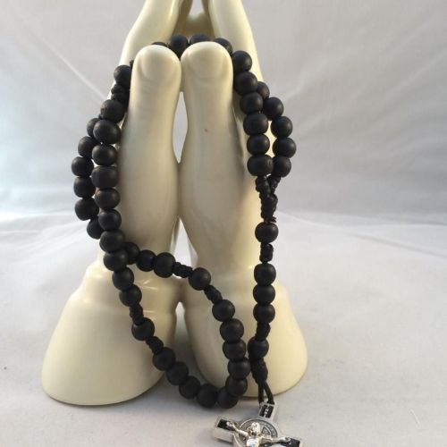 Saint Benedict Black Wooden Rosary Beads - BLack Crucifix