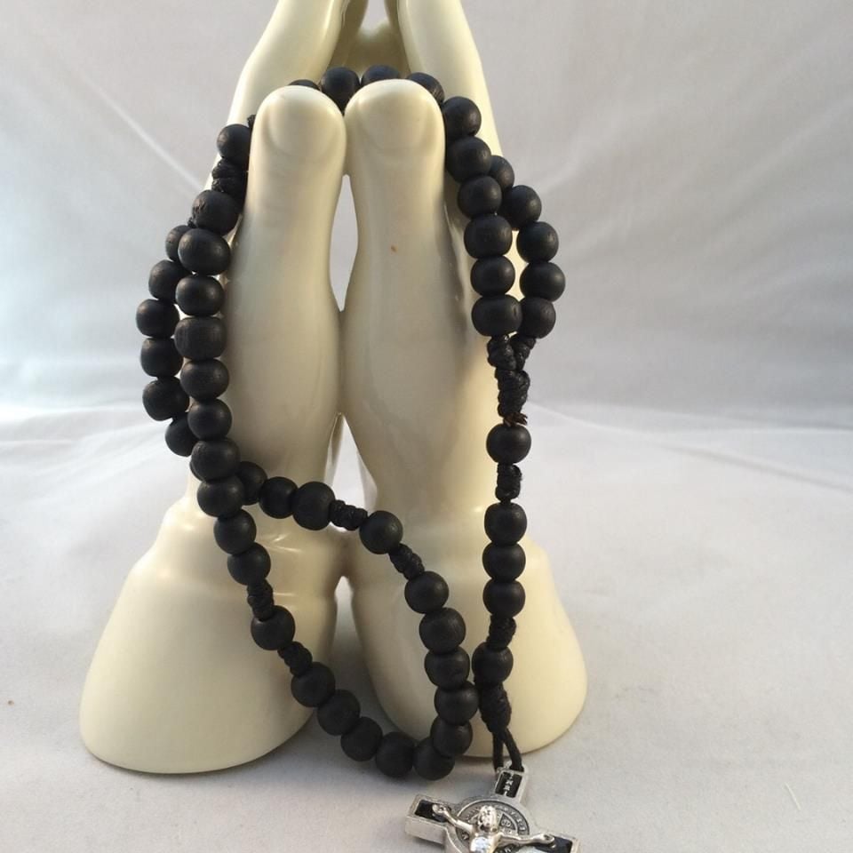 Saint Benedict Black Wooden Rosary Beads - BLack Crucifix
