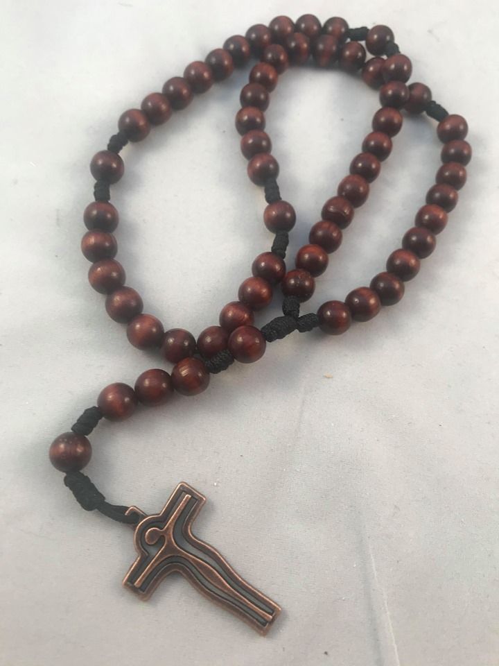 Simple Dark Brown Wooden Rosary Beads - Brass Crucifix