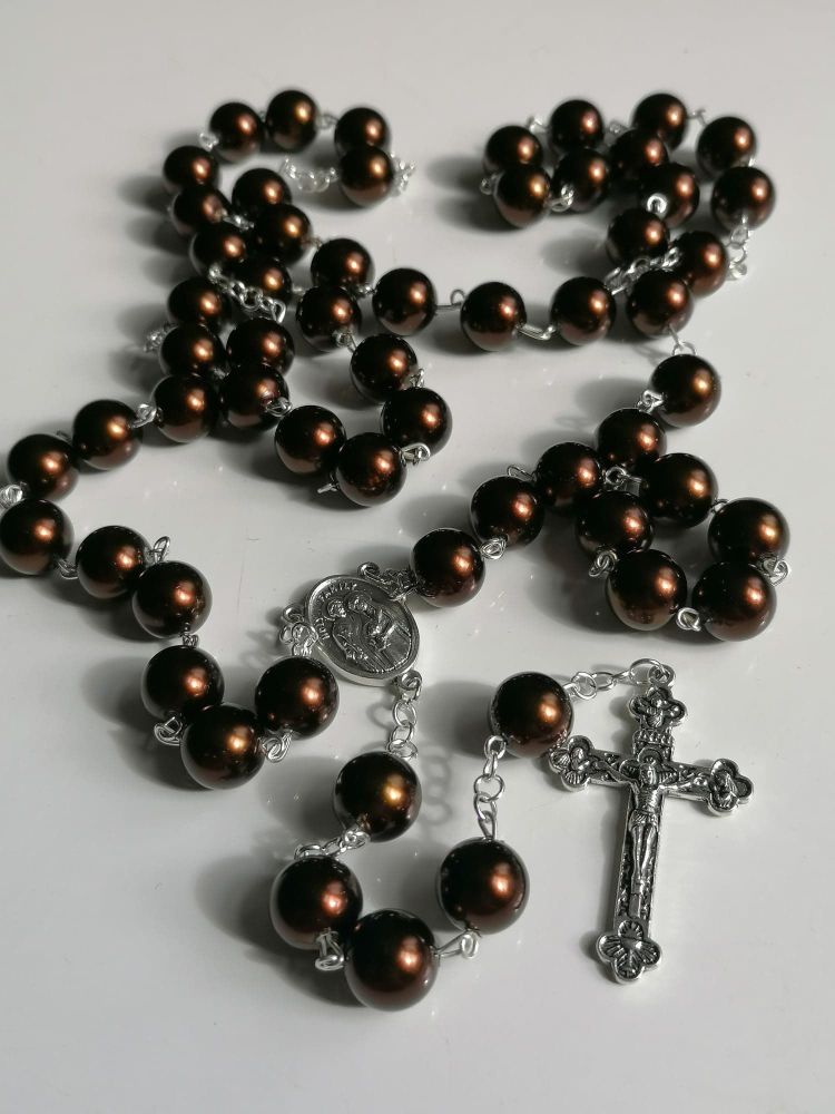 Wall Rosary - Bronze acrylic pearl 12mm beads
