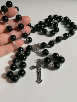 Wall Rosary - Black Glass Pearl 12mm beads