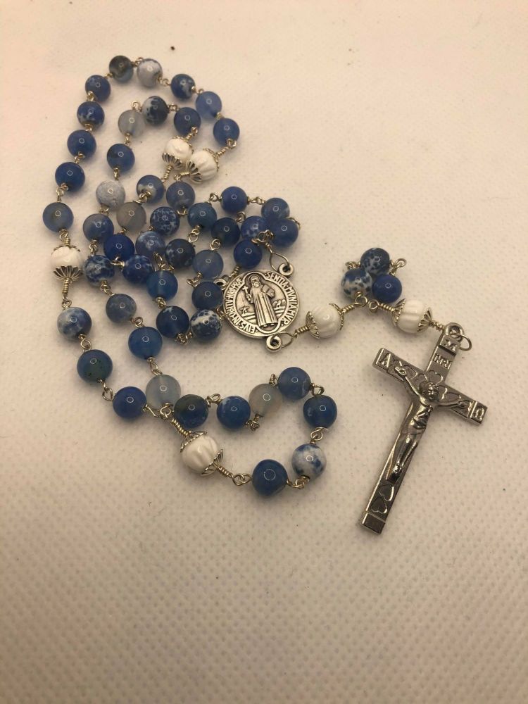 Saint Benedict Sodalite wire wrapped Rosary Beads