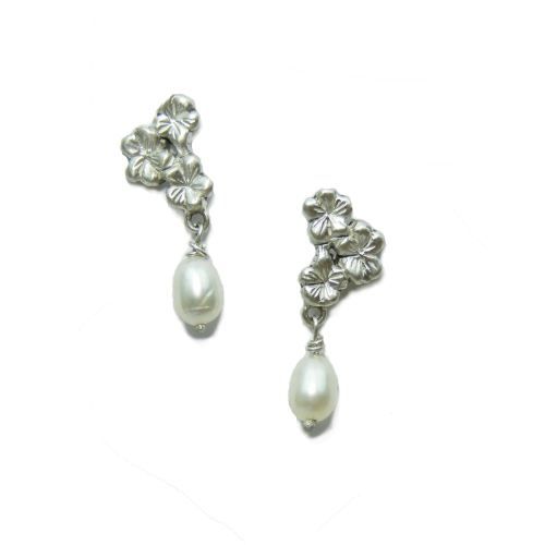 Silver and pearl sakura earstuds