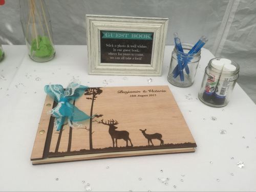 Garden Wedfest Homemade DIY Wedding Photos Blog wooden engraved personalised guestbook stags