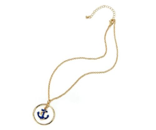 Nautical Enamel Blue & Gold Anchor Necklace