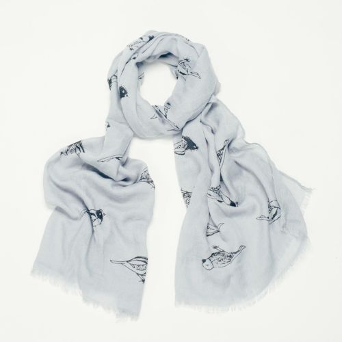 Grey Avis Bird Print Oversized Lightweight Fashion Scarf