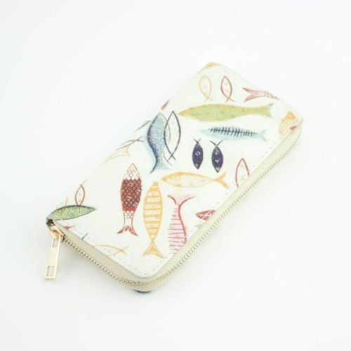 Cream Fish Print Large Zip Purse