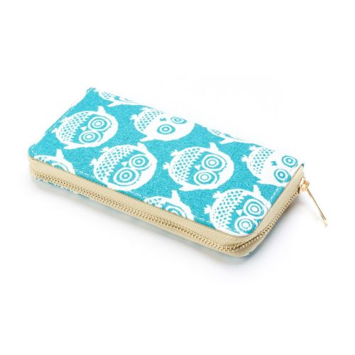 Turquoise Owl Print Large Zip Purse