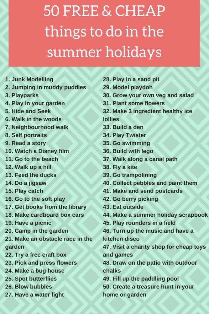 A list of 50 free and cheap things to do in the summer holidays with kids