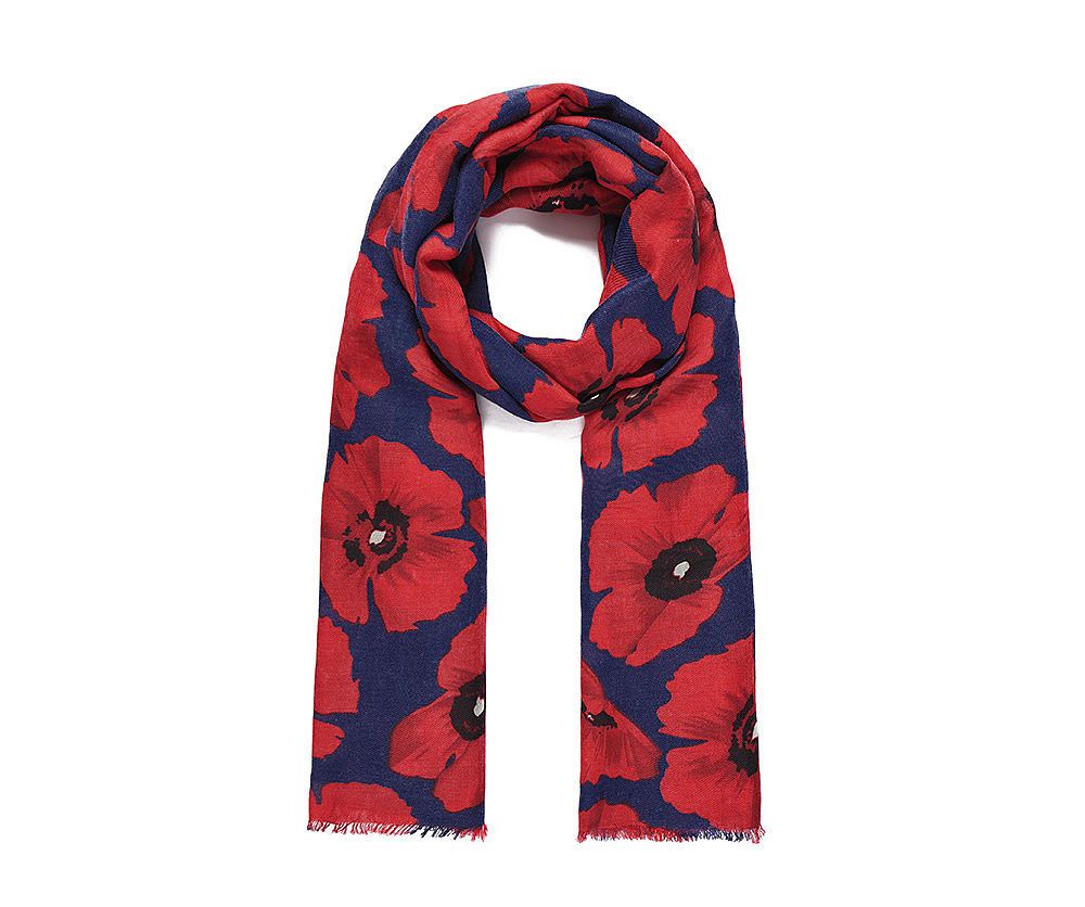 BLUE TWILLED POPPY Print Oversized Lightweight Fashion Scarf