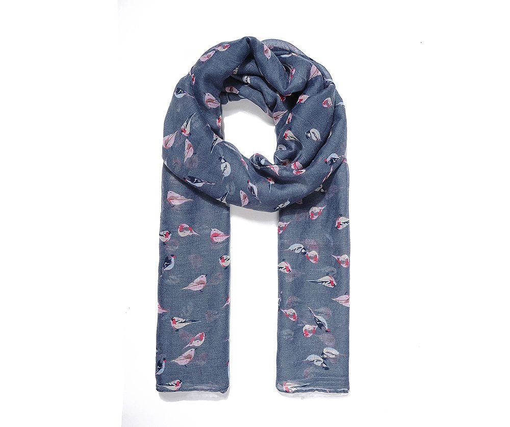 BLUE LITTLE BIRDS Print Oversized Lightweight Fashion Scarf