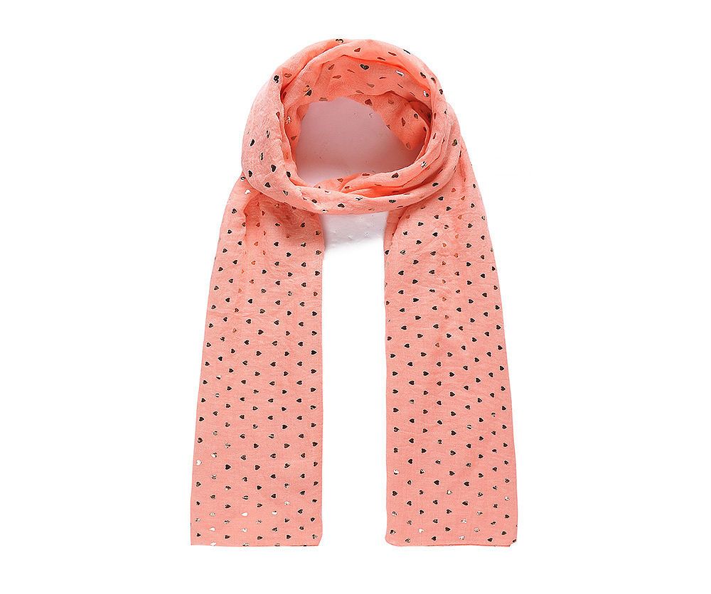 CORAL METALLIC HEART Print Oversized Lightweight Fashion Scarf
