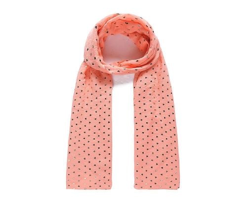 CORAL METALLIC HEART Print Oversized Lightweight Fashion Scarf
