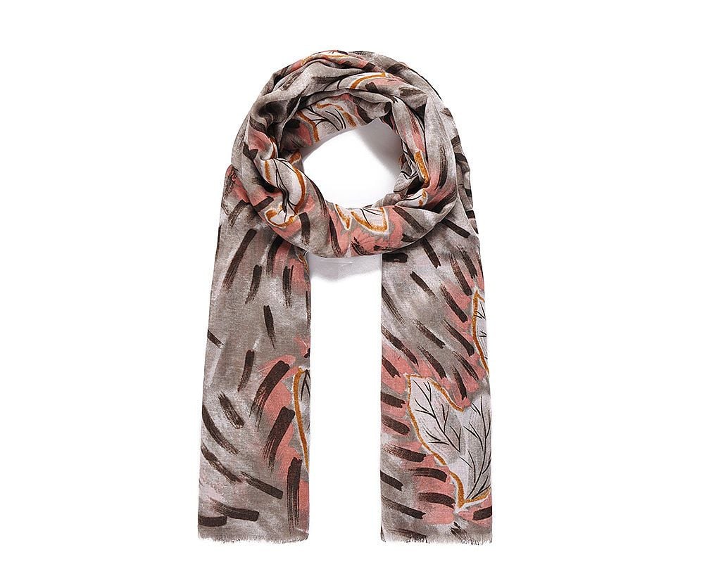 PINK/BROWN LEAF Print Oversized Lightweight Fashion Scarf