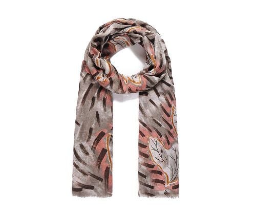 PINK/BROWN LEAF Print Oversized Lightweight Fashion Scarf