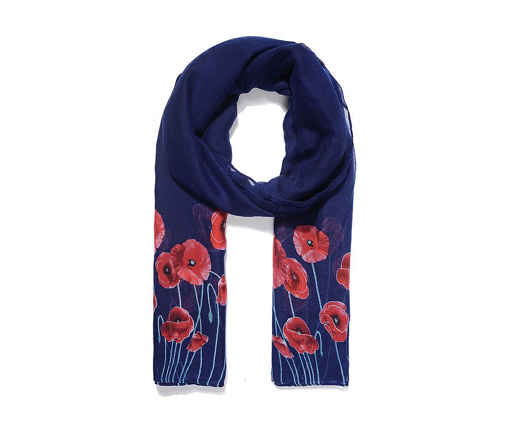 BLUE POPPY STEMS Print Oversized Lightweight Fashion Scarf